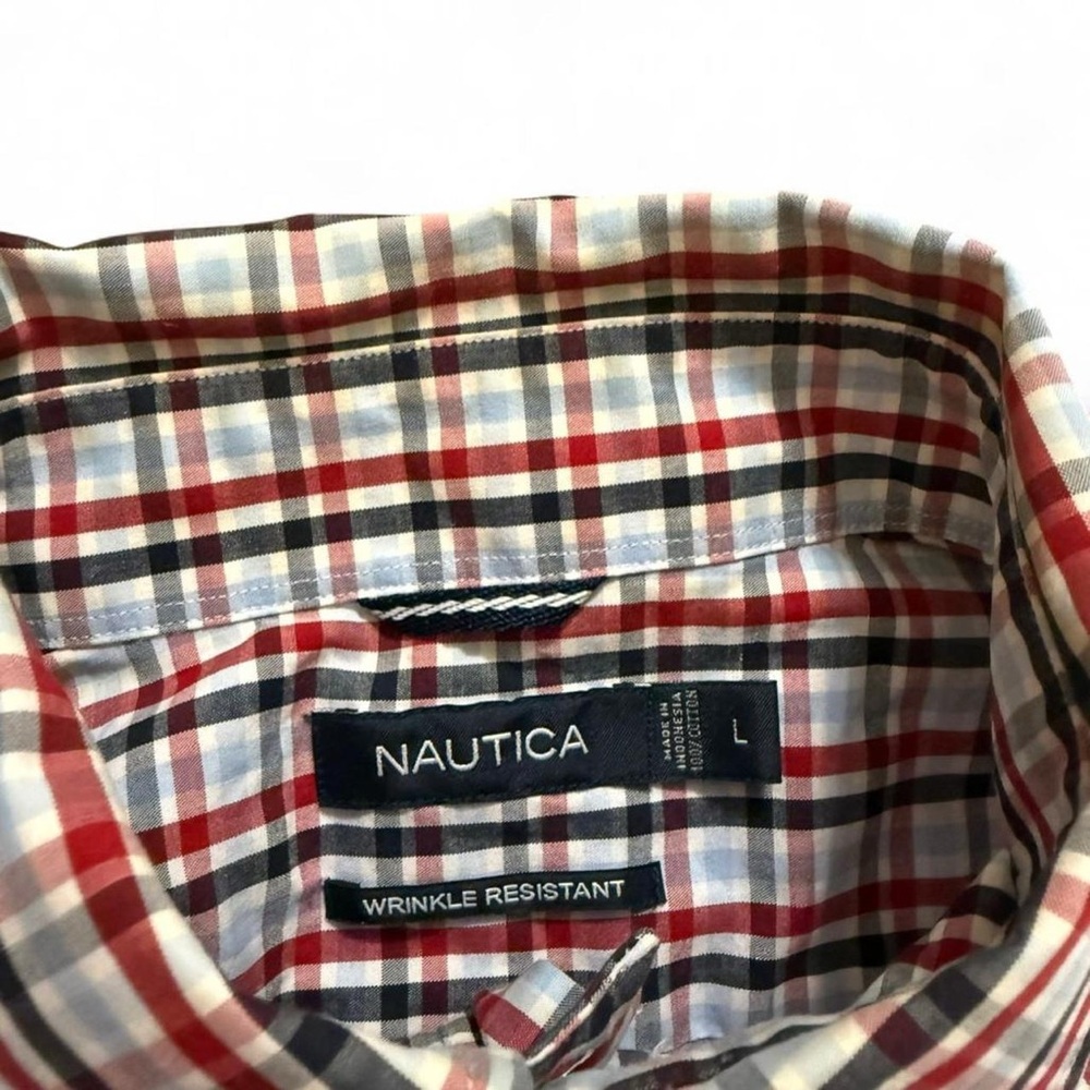 Nautica red and blue plaid button down long sleeve shirt Size L - Picture 2 of 8